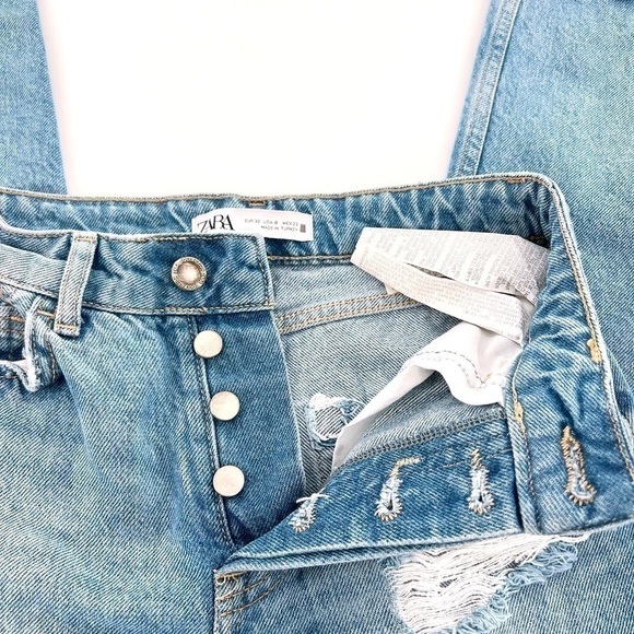 ZARA RIPPED MOM FIT JEANS Distressed size 0 High Rice - Picture 5 of 11